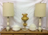 Lot of 5 Including 2 Matching Lamp Shades,