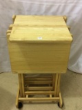 Set of Wood TV Tray Tables w/ Stand