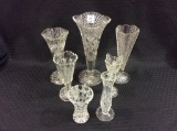 Lot of 7 Various Size Pressed Glass Vases