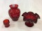 Lot of 3 Red Glassware Pieces Including 6 1/2 In