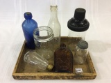 Group of Bottles Including Cobalt Blue Bottle-