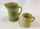 Lot of 2 Green Stoneware Pitchers