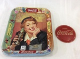 Coca Cola Tray & Sm. Round Coca Cola Plastic