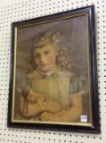 Vintage Framed Print of Girl w/ Doll