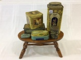 Group Including Sm. Wood Stool w/ 6 Old Tins-