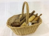 Lg. Basket Filled w/ Rolling Pins, Wood Spoons,