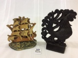 2 Pair of Bookends Including Ship Design-