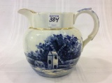 Blue & White Windmill Decorated Pitcher