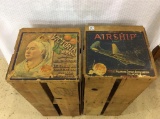 Lot of 2 Primitive Wood Boxes w/ Adv. Air Ship
