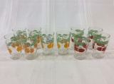 Lot of 10 Matching Fruit Design Juice Glasses