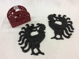 Lot of 3 Iron Rooster Pieces Including 2-Plaques