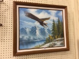 Framed-Signed Painting of Mountain Scene