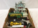Box w/ Toy John Deere Toy Semis & Others