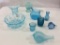 Lot of 9 Light Blue Glassware Pieces Including Sm