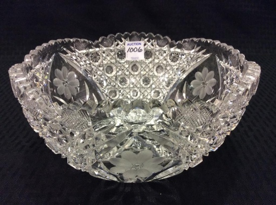 Beautiful Cut Glass Bowl w/ Etched Flowers