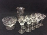 Lot of 11 Etched Glassware Pieces Including