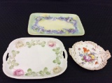 Lot of 3 Floral Painted Dresser Trays One