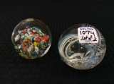 Lot of 2 Art Glass Paperweights Including One