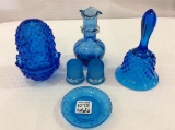 Lot of 6 Blue Glassware Pieces Including