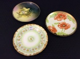 Lot of 3 Floral & Fruit Painted Plates Including