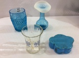 Lot of 4 Including Blue Glass Tumbler,