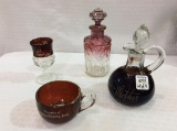 Lot of 4 Includind Red Ruby Flash Glass Pieces