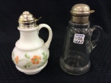 Lot of 2 Glass Syrup Pitchers-Clear Glass