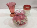 Lot of 3 Pink Cranberry Glass Pieces