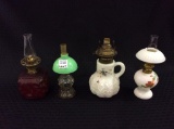 Lot of 4 Sm. Kerosene Lamps (2-Missing Globes)