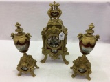 Three Piece Brass Keywind Clock Set