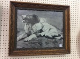 Antique Framed Print of Child w/ Dog