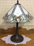 Heavy Metal Base Lamp w/ Contemp. Stained Glass