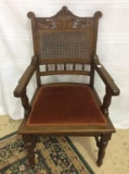 Upholstered Seat Cane Back Arm Chair