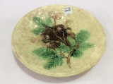 Majolica Basketweave Plate w/ Leaf & Floral
