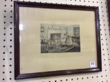 Framed Old Print-Tea for Two-Signed