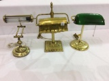 Lot of 3 Brass Desk Lamps-One w/ Green Shade