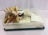 Plastic Tote Filled w. Various Tablecloths,