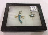 Lot of 2 Sterling Silver Dragonfly Pendants