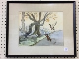 Framed Duck Watercolor Signed Dlein