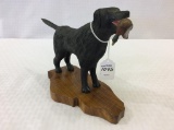 Wood Carved Black Lab Dog w/ Mallard