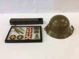 Group of Military Items Including Helmet,