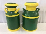 Lot of 2 Green & Yellow Paint Milk Cans