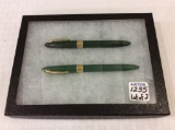Lot of 2 Green Fountain Pens w/ Tips