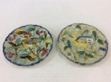 Lot of 2 Majolica Bird Plates (8 1/4 In Diameter)