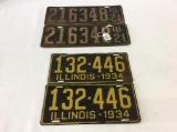2 Pair of Old Illinois License Plates-1921  & 1934