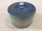 Blue & White Butter Crock w/ Lid-Butterfly Design-