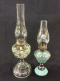 Lot of 2 Glass Pedestal Kerosene Lamps w/