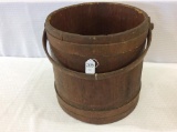 Very Lg. Primitive Wood Sugar Bucket w/ Handle