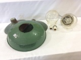 Group of Industrial Glass Lamp Globes & 3 Dk Green