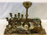 Group of Brass Including Various Candle Holders,